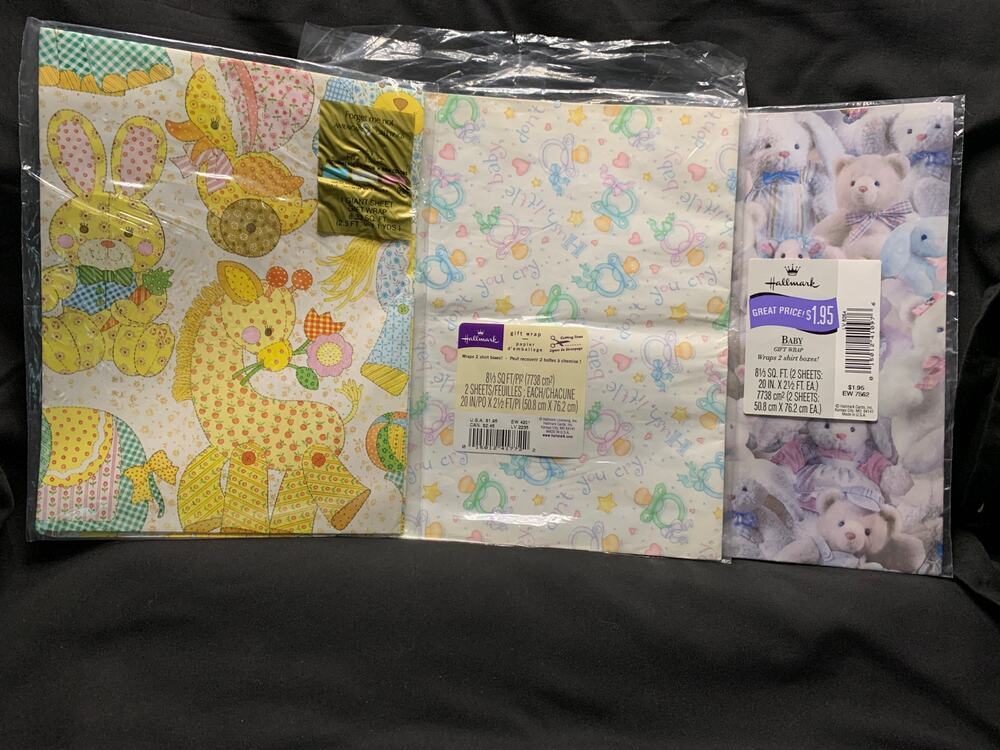 Vintage Baby Shower Gift Wrap Lot 3 Full Sheets Hallmark American Greetings